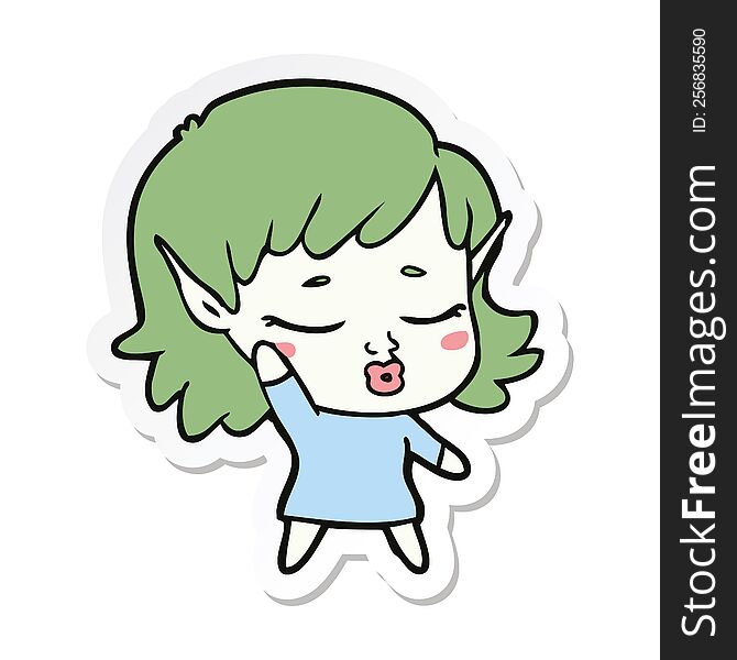 sticker of a pretty cartoon elf girl