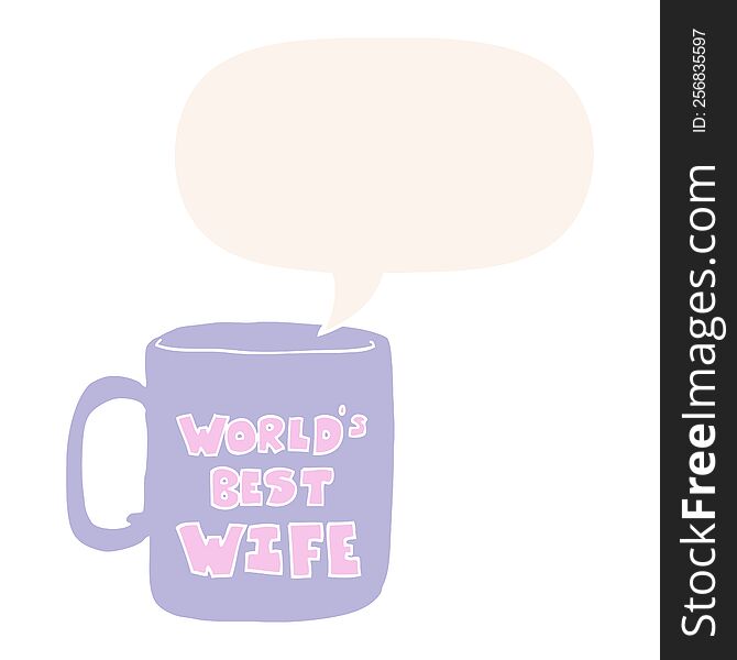 Worlds Best Wife Mug And Speech Bubble In Retro Style