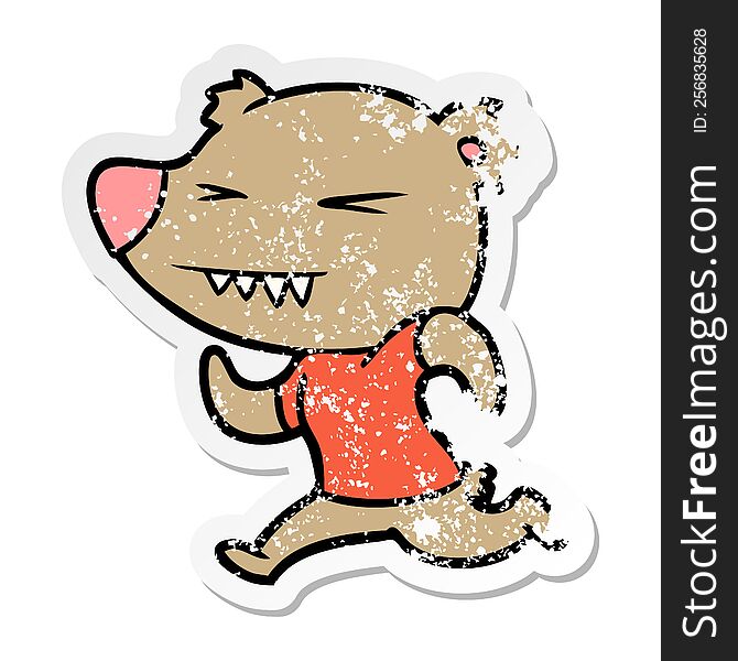 Distressed Sticker Of A Angry Bear Cartoon Running