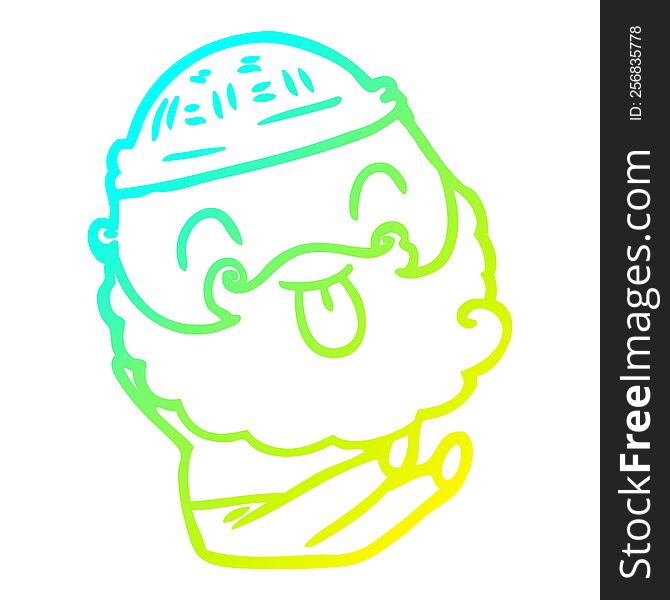 cold gradient line drawing of a sitting man with beard sticking out tongue