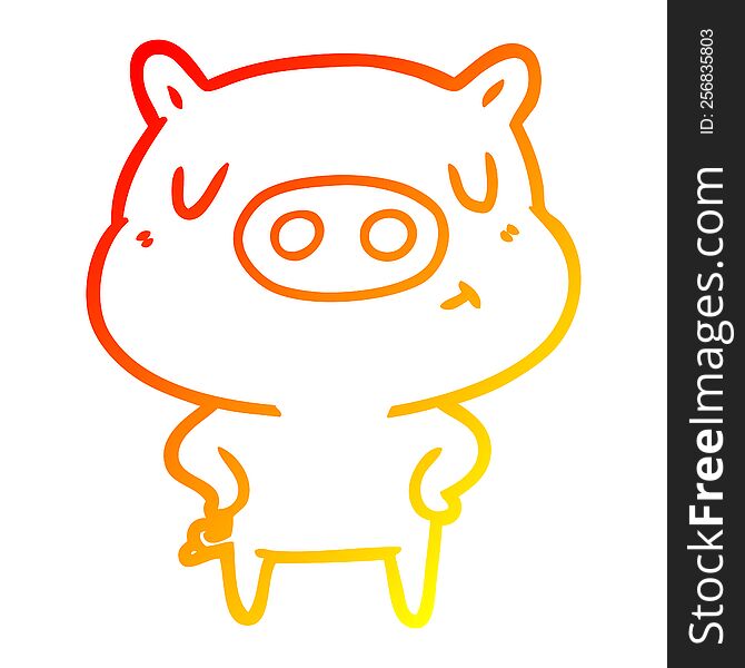 Warm Gradient Line Drawing Cartoon Content Pig