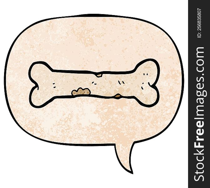 Cartoon Bone And Speech Bubble In Retro Texture Style