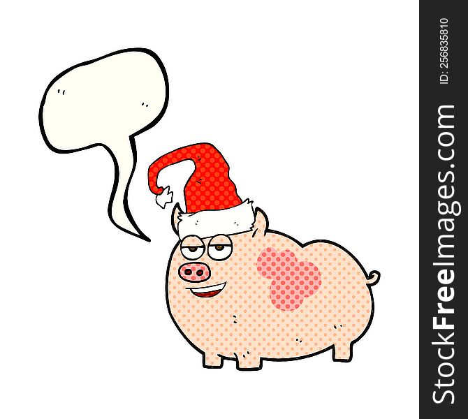 freehand drawn comic book speech bubble cartoon christmas pig