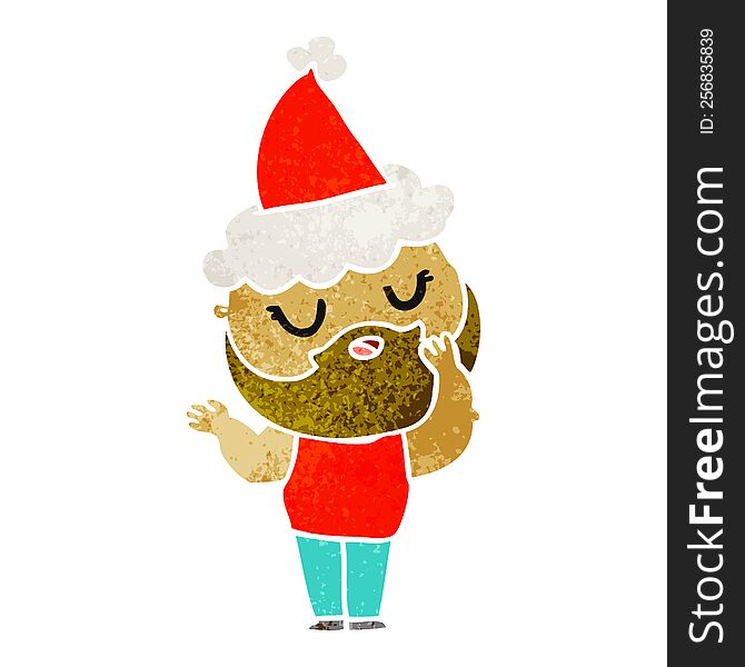 Retro Cartoon Of A Man With Beard Wearing Santa Hat