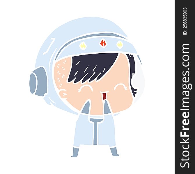 Flat Color Style Cartoon Laughing Astronaut Girl