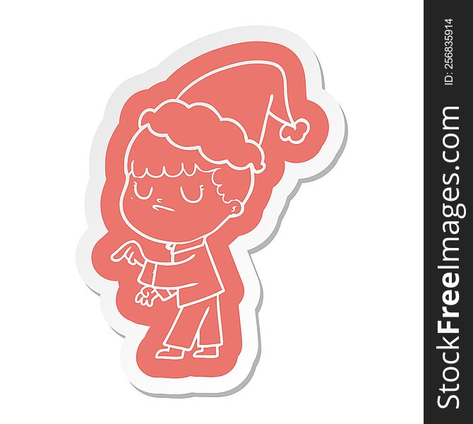 Cartoon  Sticker Of A Grumpy Boy Wearing Santa Hat