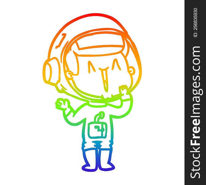 rainbow gradient line drawing of a laughing cartoon astronaut