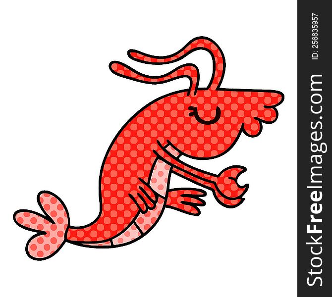 comic book style quirky cartoon happy shrimp. comic book style quirky cartoon happy shrimp