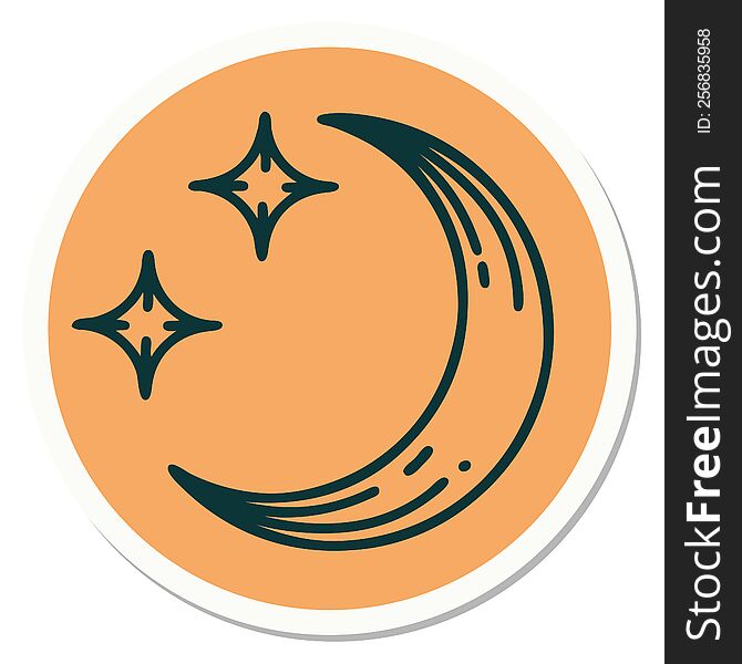 sticker of tattoo in traditional style of a moon and stars. sticker of tattoo in traditional style of a moon and stars