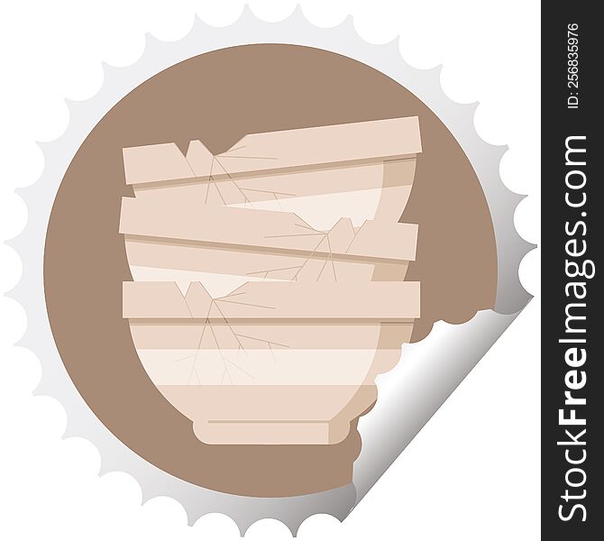 stack of cracked old bowls graphic vector illustration round sticker stamp. stack of cracked old bowls graphic vector illustration round sticker stamp