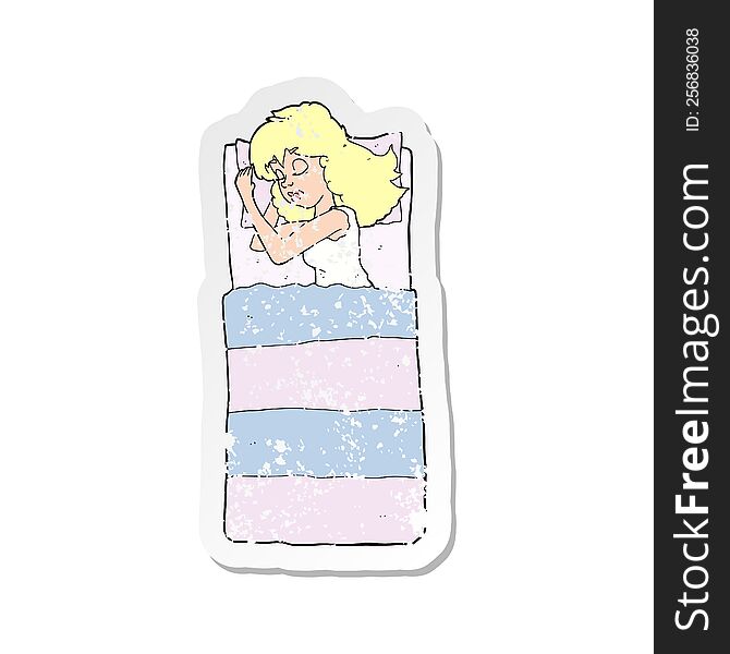 Retro Distressed Sticker Of A Cartoon Sleeping Woman