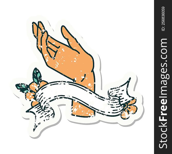 Grunge Sticker With Banner Of A Hand