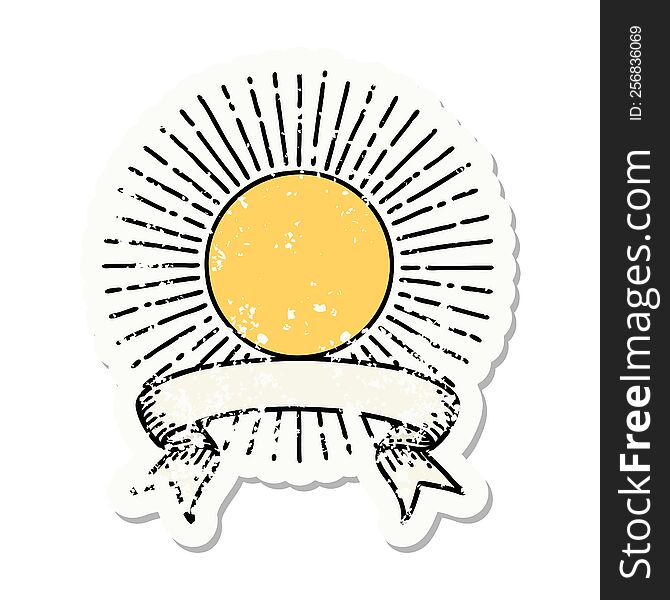 Grunge Sticker With Banner Of A Sun
