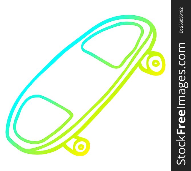 cold gradient line drawing of a cartoon skate board