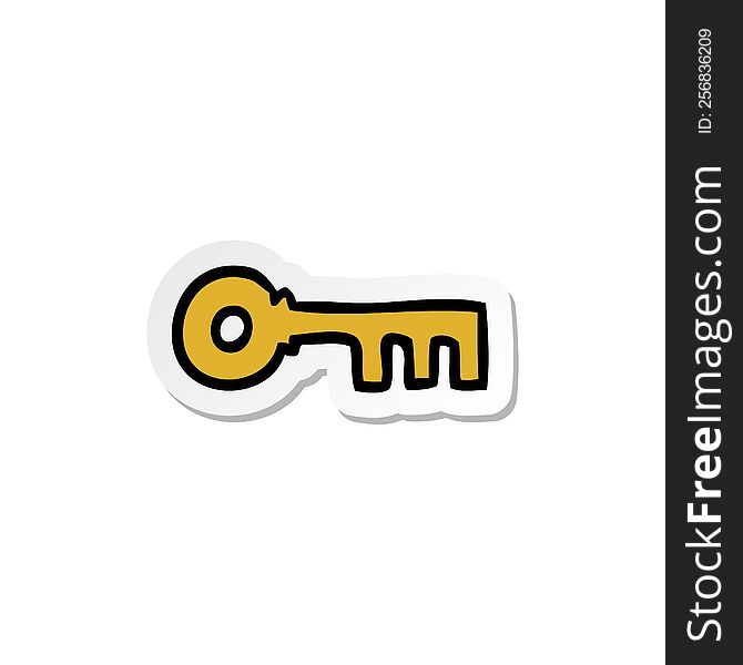 Sticker Cartoon Doodle Of A Brass Key