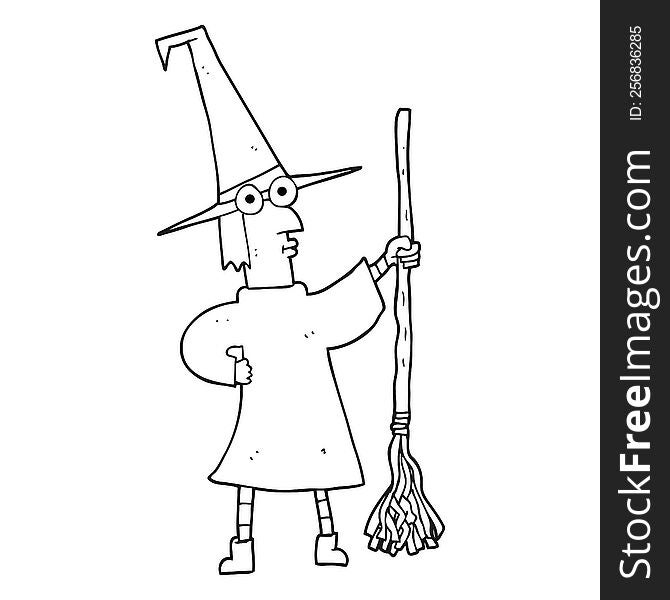 Black And White Cartoon Witch With Broom