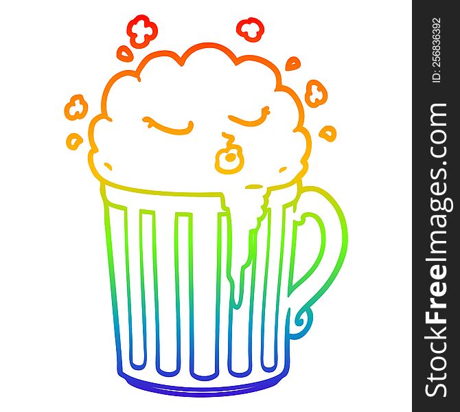 rainbow gradient line drawing of a cartoon mug of beer
