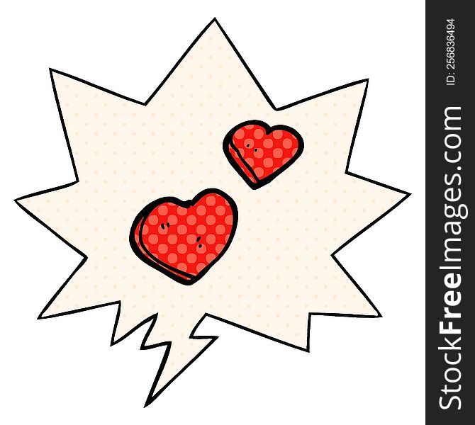 Cartoon Love Hearts And Speech Bubble In Comic Book Style