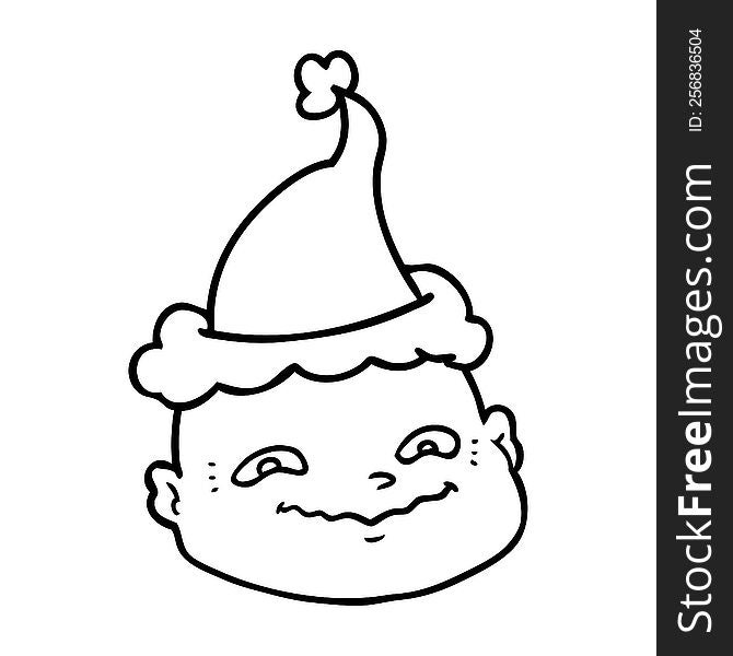 Line Drawing Of A Bald Man Wearing Santa Hat