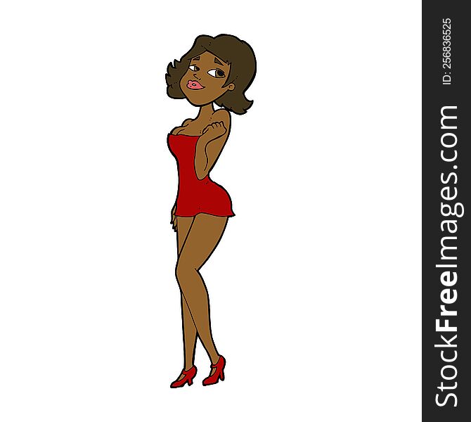 Cartoon Attractive Woman In Short Dress