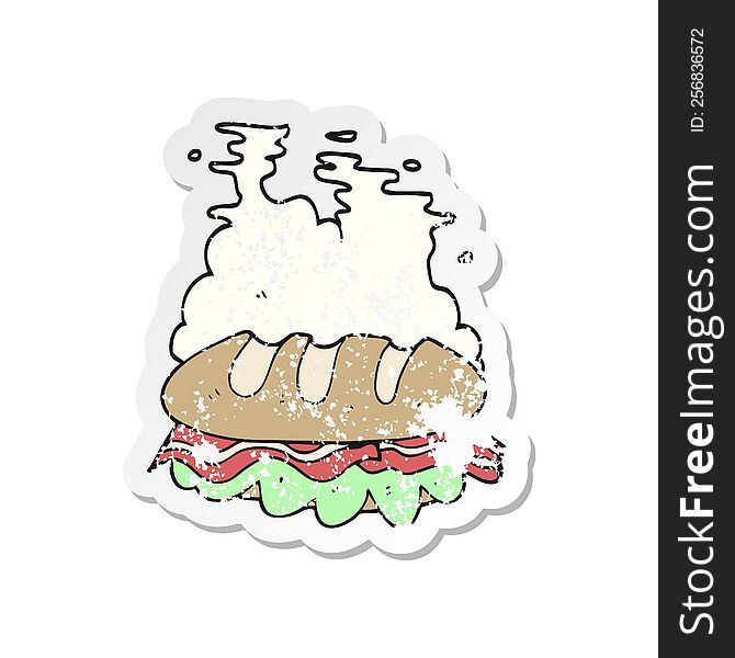 retro distressed sticker of a cartoon huge sandwich