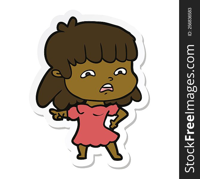 sticker of a cartoon worried woman