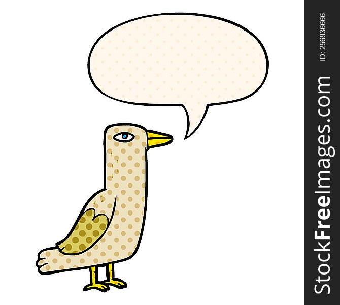 Cartoon Bird And Speech Bubble In Comic Book Style