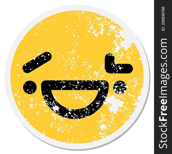 happy face with raised eyebrow circular sticker
