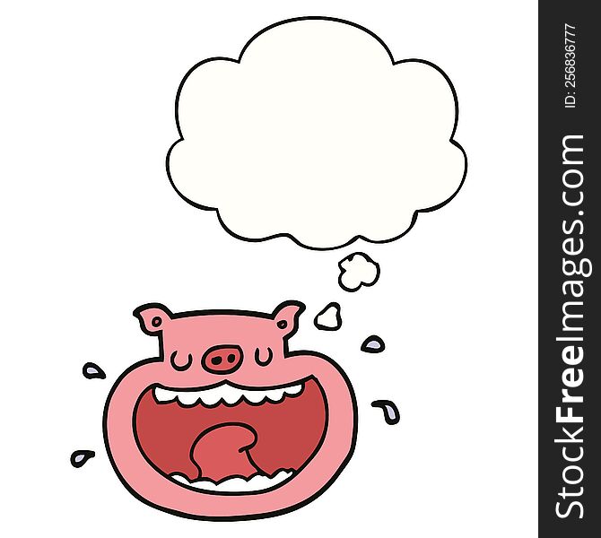 Cartoon Obnoxious Pig And Thought Bubble