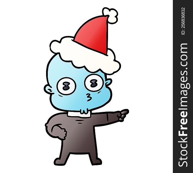 Gradient Cartoon Of A Weird Bald Spaceman Wearing Santa Hat