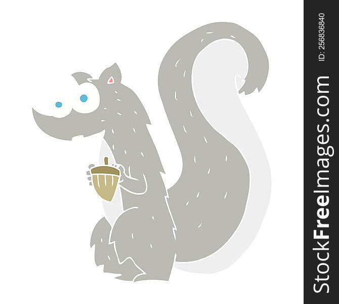 Flat Color Illustration Of A Cartoon Squirrel With Nut