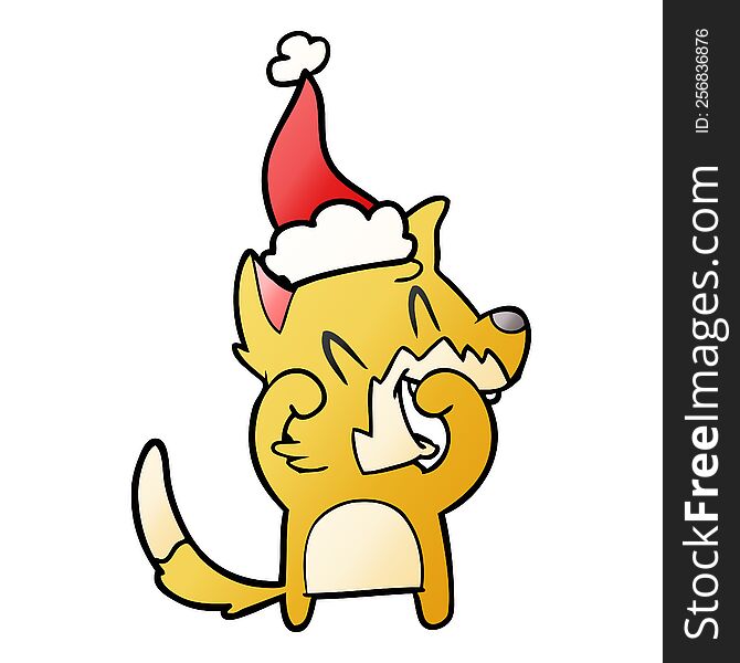 Laughing Fox Gradient Cartoon Of A Wearing Santa Hat