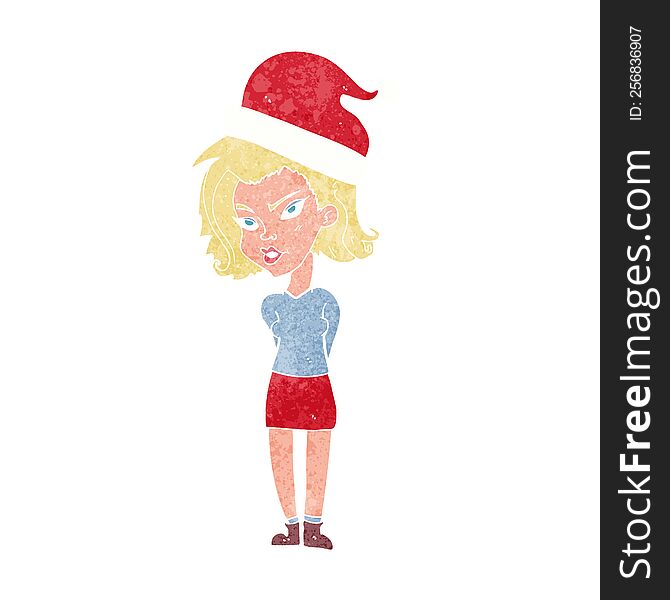 cartoon woman wearing christmas hat