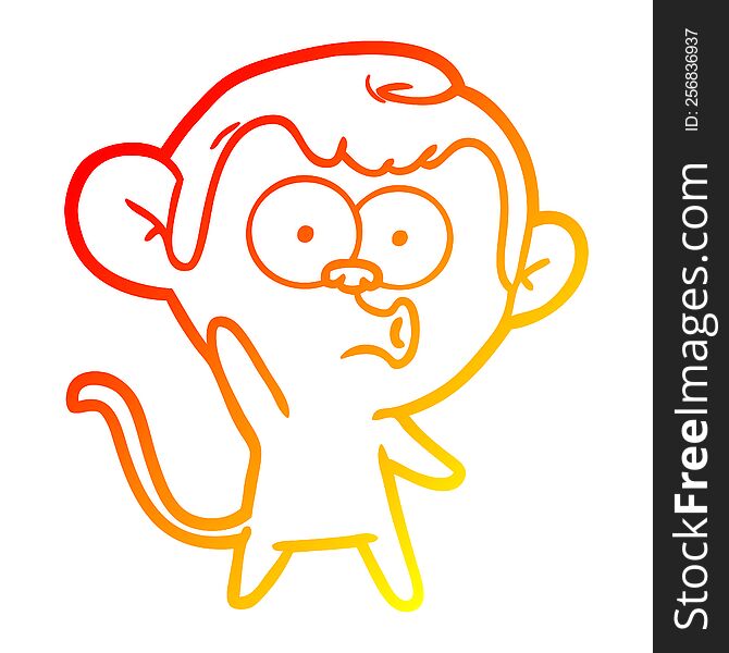 Warm Gradient Line Drawing Cartoon Hooting Monkey