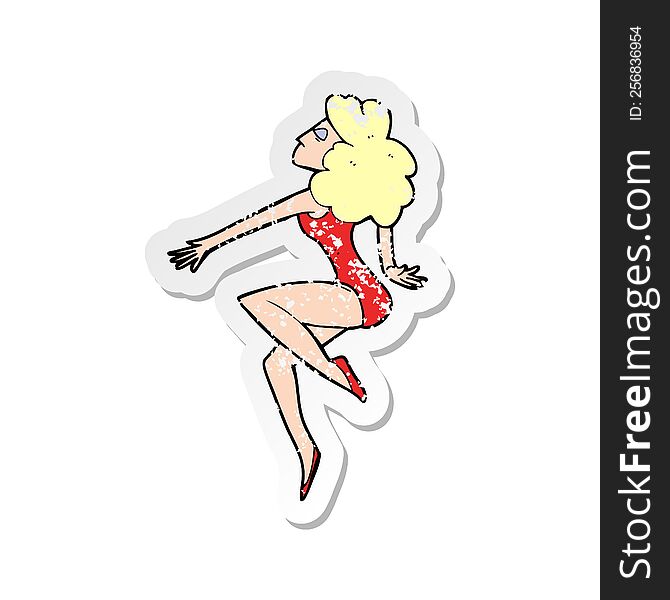 Retro Distressed Sticker Of A Cartoon Dancing Woman