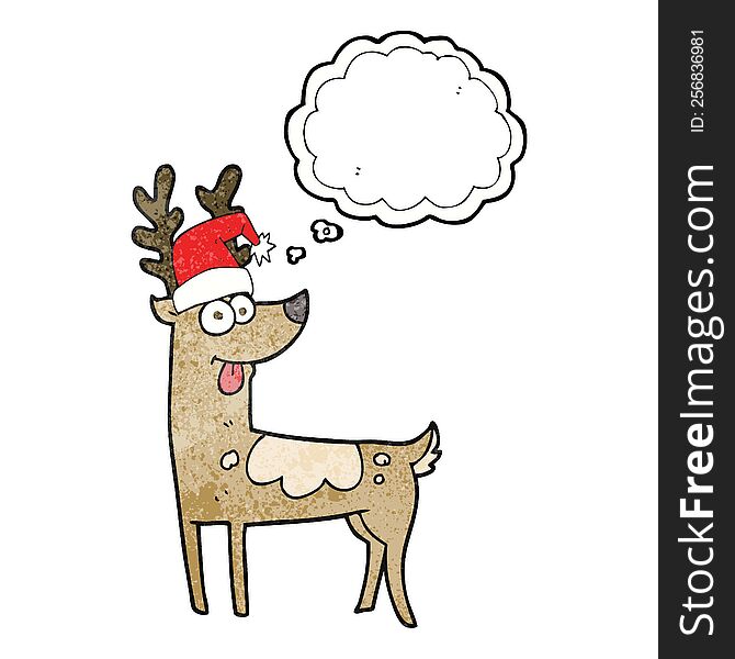 freehand drawn thought bubble textured cartoon crazy reindeer