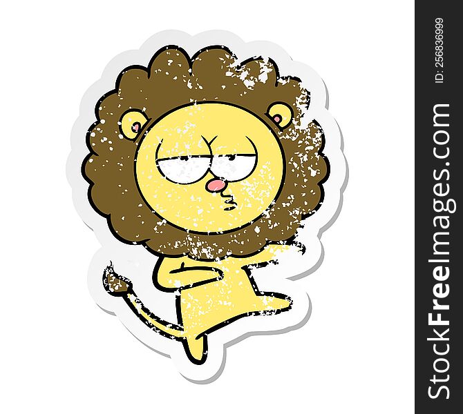 Distressed Sticker Of A Cartoon Bored Lion Dancing
