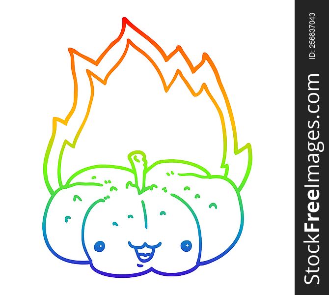Rainbow Gradient Line Drawing Cartoon Flaming Pumpkin