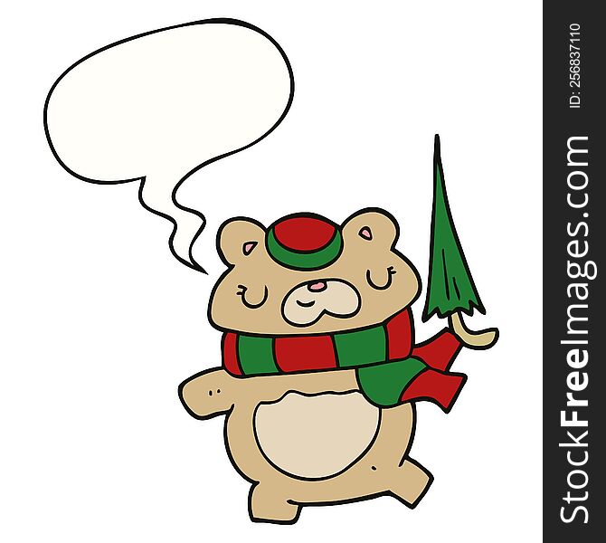 cartoon bear with umbrella with speech bubble. cartoon bear with umbrella with speech bubble