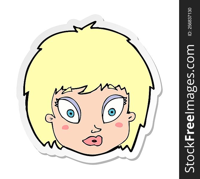 sticker of a cartoon surprised female face