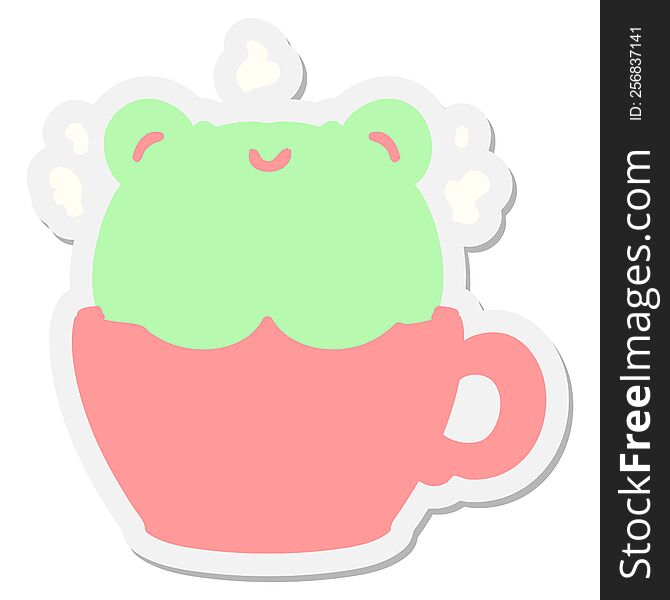 Cute Frog In Coffee Cup Sticker
