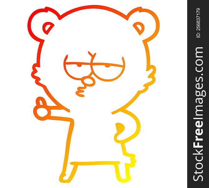 Warm Gradient Line Drawing Bored Polar Bear Cartoon Giving Thumbs Up Sign