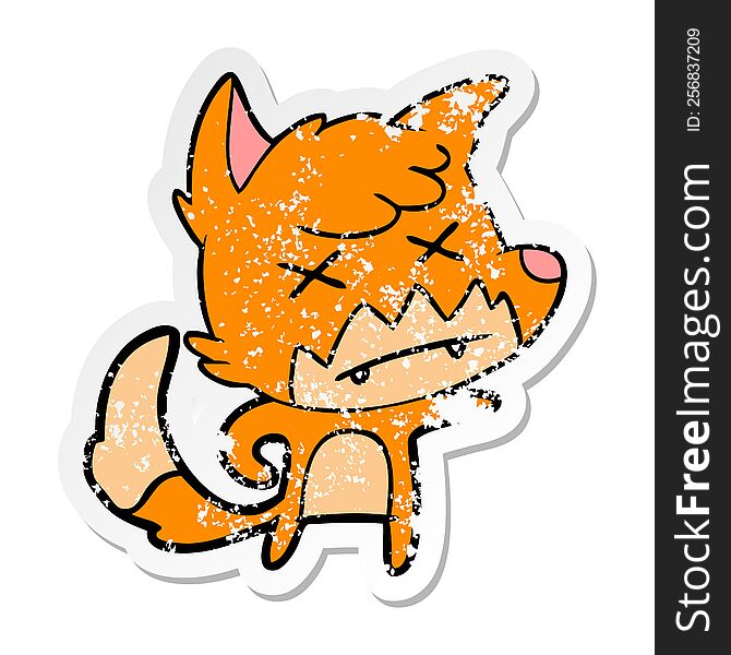 Distressed Sticker Of A Cartoon Dead Fox