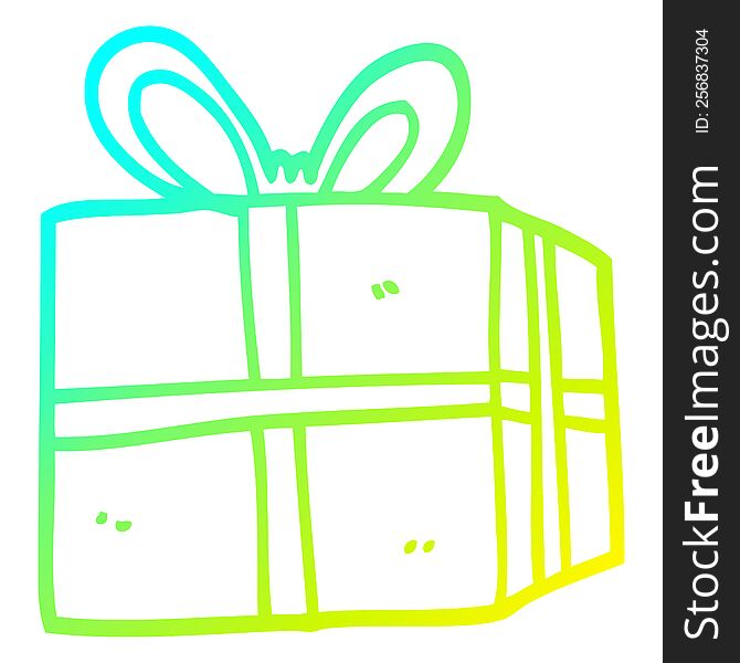 cold gradient line drawing of a cartoon wrapped present