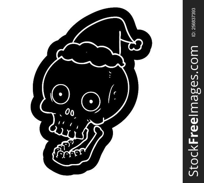 Cartoon Icon Of A Skull Wearing Santa Hat