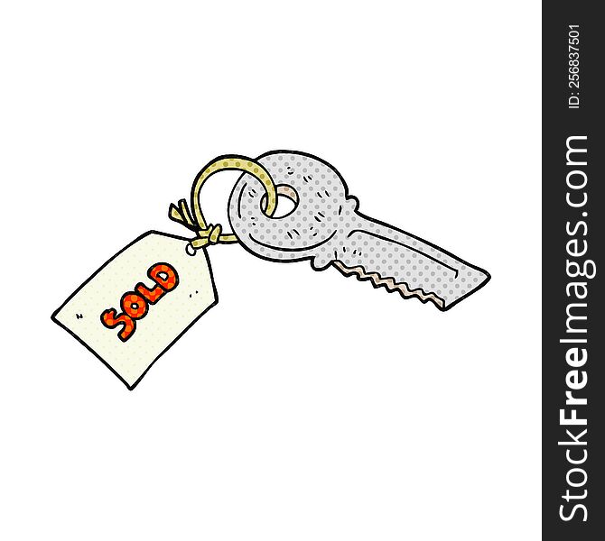 freehand drawn cartoon key with sold tag