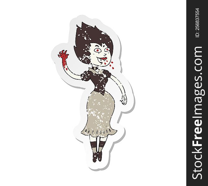 retro distressed sticker of a cartoon blood sucking vampire girl