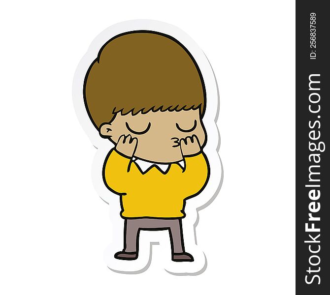 Sticker Of A Cartoon Calm Boy