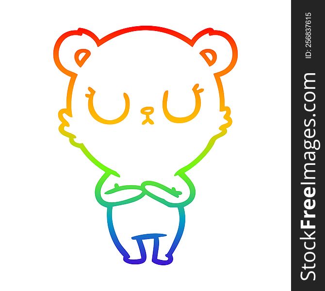 rainbow gradient line drawing of a peaceful cartoon polar bear