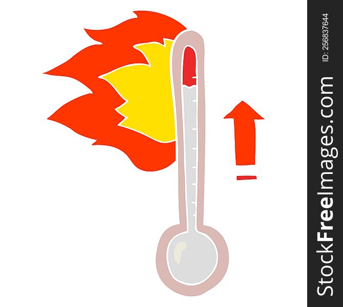 Flat Color Illustration Of A Cartoon Rising Temperature